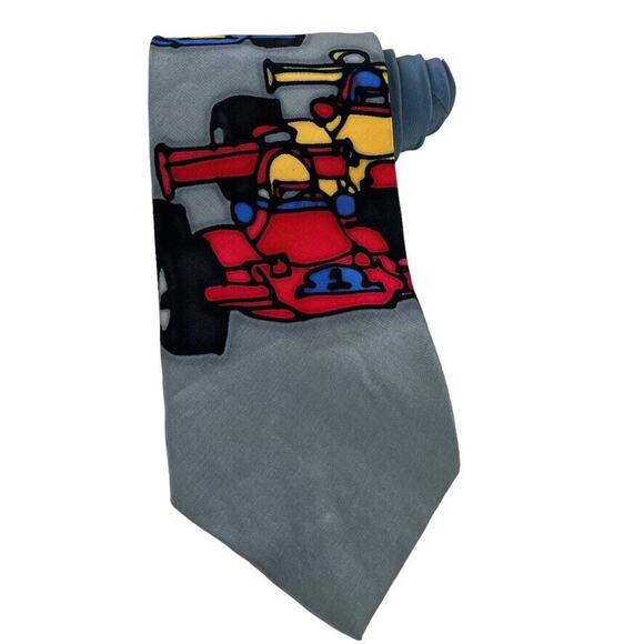 Robert Daskal Hand Painted Hand Sewn Signed Neck Tie Car Racing 100% Silk - Picture 1 of 16